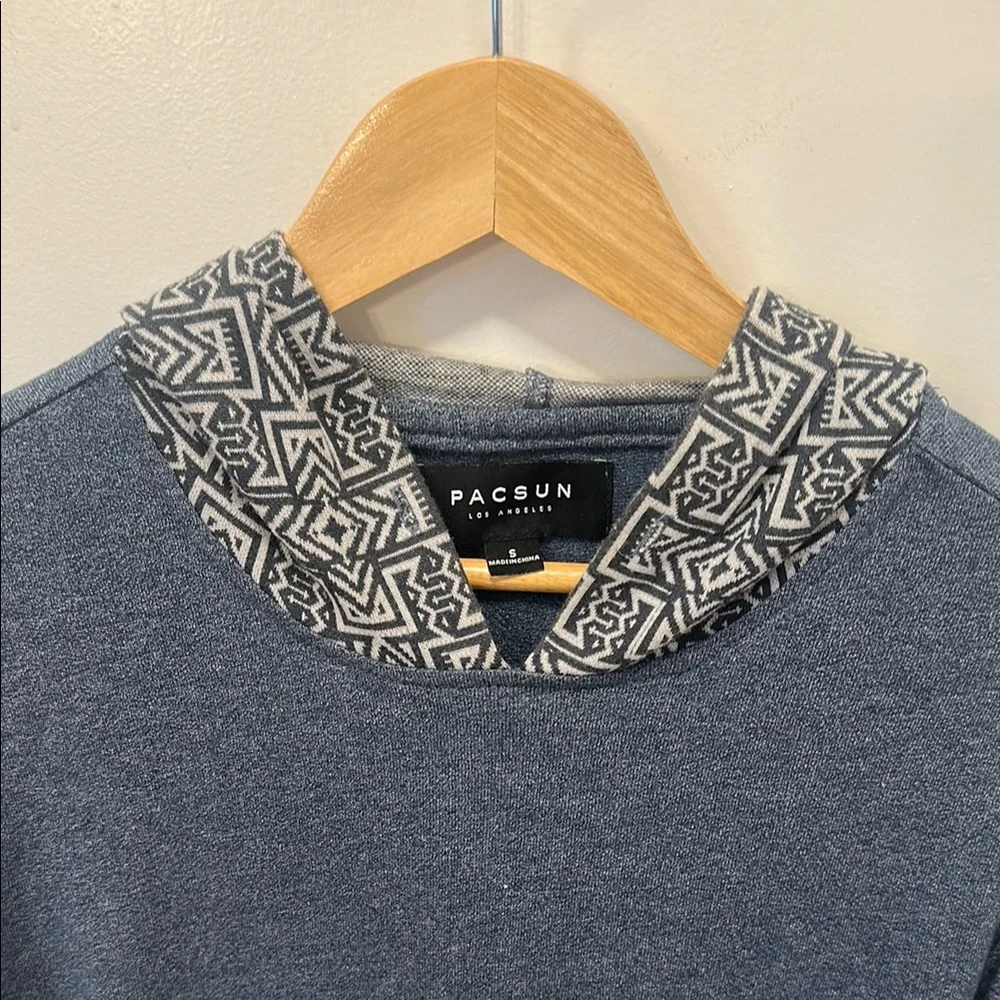 PacSun Men's Blue Hoodie with Patterned Hood - Picture 2 of 6